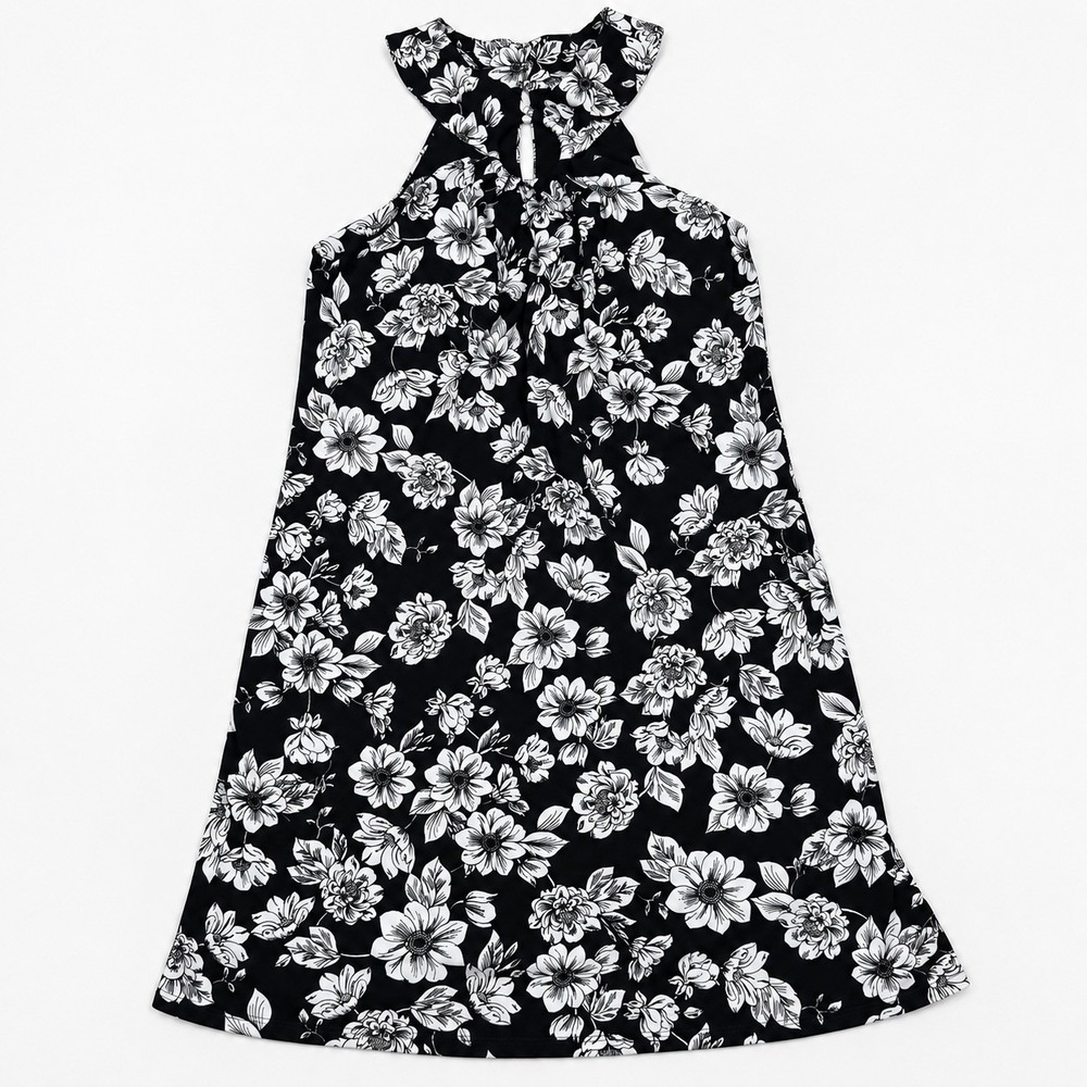 Soma Womens Dress Size S Black White Floral Halter Built In Bra Keyhole Stretch